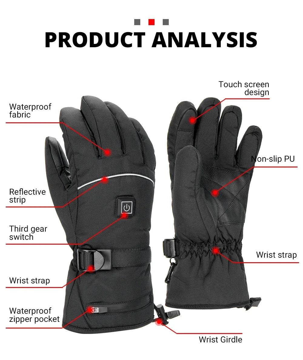 Electric Heated Gloves Thermal Heat Gloves Winter Warm Skiing Snowboarding Hunting Fishing Waterproof Heated Rechargeable Gloves
