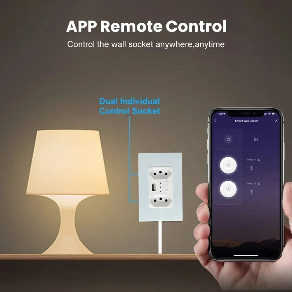 Melery Brazil WiFi Smart Wall Socket USB Tuya Electrical Plug Outlet PC/Glass Panel Alexa Google Home,Whole House Intelligence