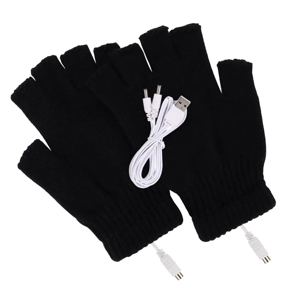 USB Heated Gloves Fingerless Knitted Wrist Glove Men Women Electric Heating Gloves Winter Hand Warmer Outdoor Skiing Accessories