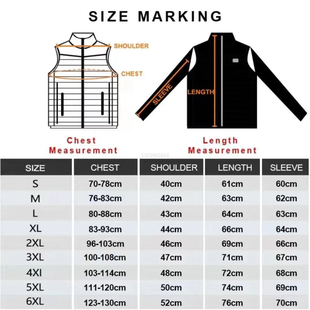 9 Areas Heated Jacket USB Electric Self Heating Jacket for Men Women Winter Cotton Coats Ski Hunting Down Jacket Heated Clothing