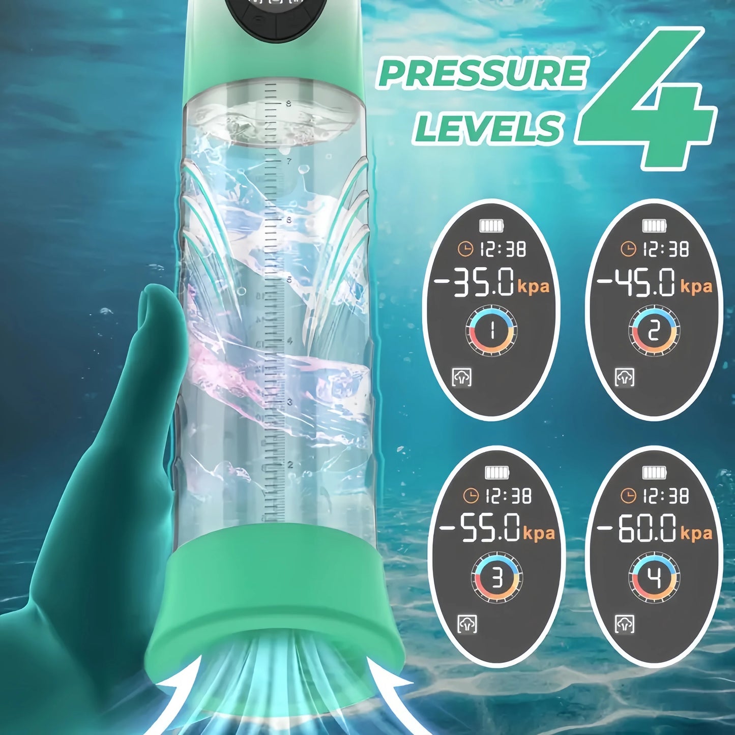 IPX7 Waterproof Electric Penis Pump for Enlargement Man Vacuum Pump Enlargement Extend Pump 4 Suction Levels 2 Silicone Sleeves