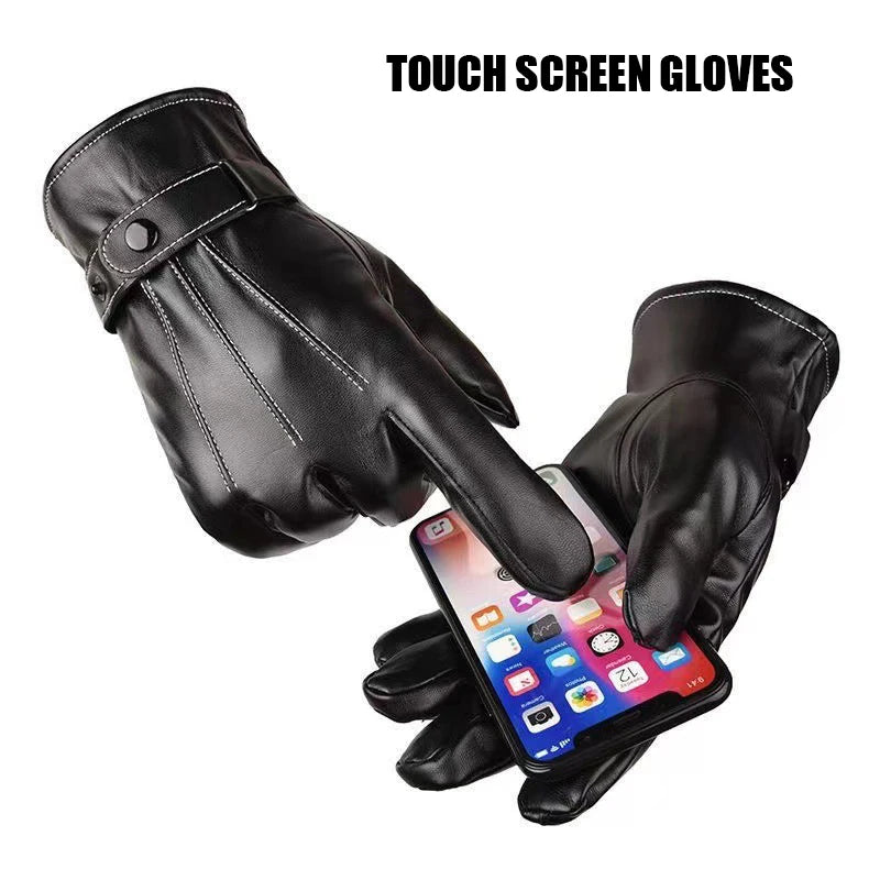 Fashion Touch Screen Faux Leather Gloves Winter Fashion Warm Windproof Sports Cycling Riding Gloves Perfect Men Gifts