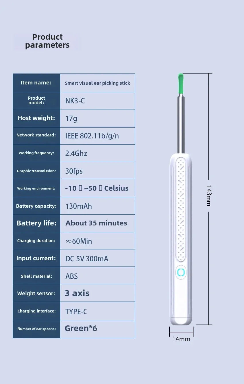 1-9pcs/Set Visual Ear Cleaner with Camera Ear Sticks USB Charging Ear Wax Removal Tool WIFI Connection 6 LED Lights Earpick