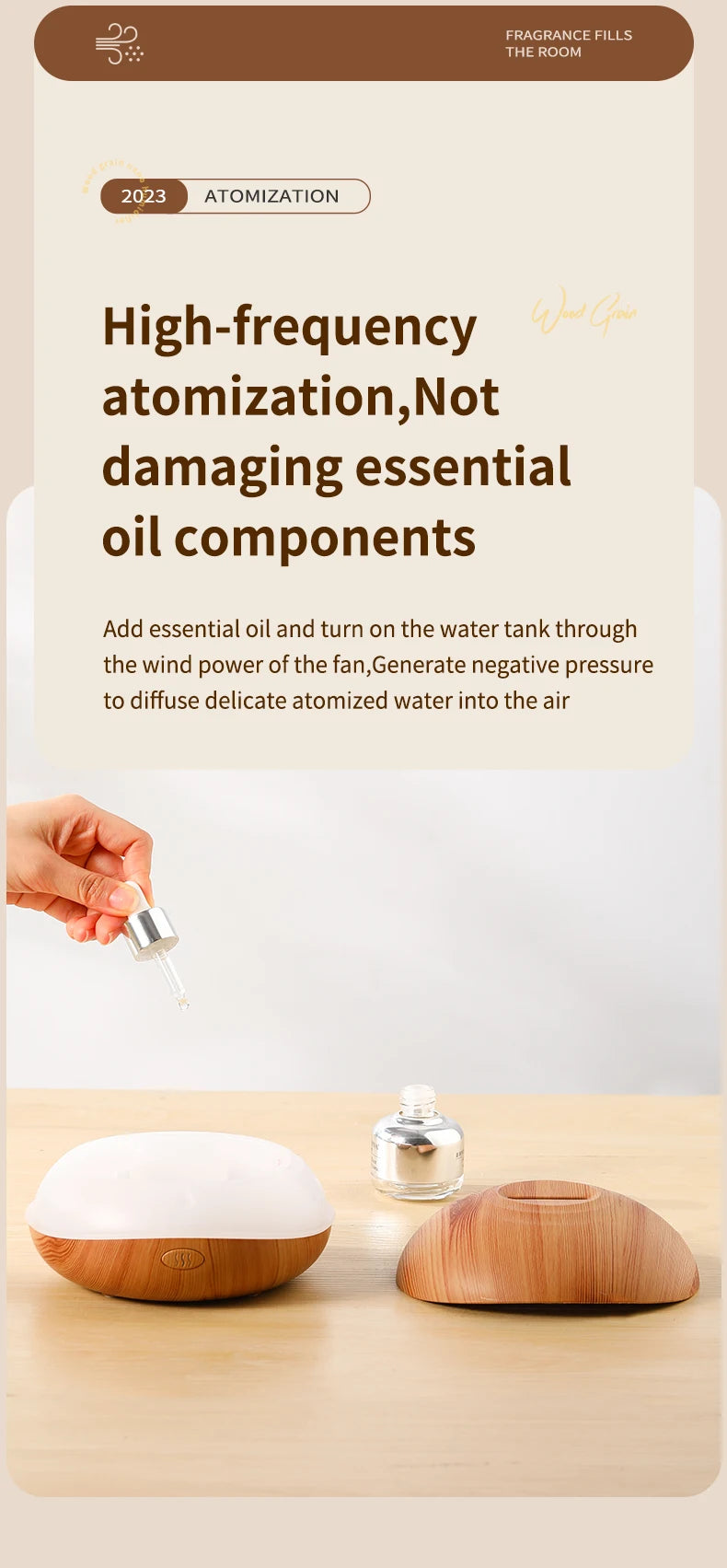 Air Humidifier Aromatherapy Essential Oil Diffuser Wood Grain 200ml Ultrasonic Remote Control 7 Color Lights For Home Bedroom