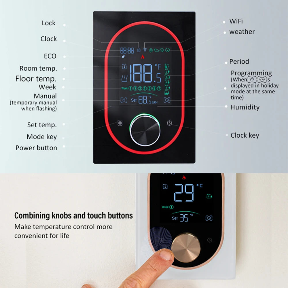 Smart WiFi Thermostat Programmable Knob Temperature Controller Electric Floor Heating Gas Boiler Thermostat for House Office