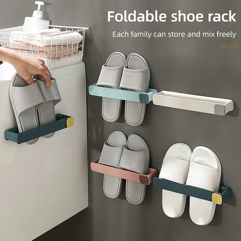 4pcs Wall Mounted Shoes Rack Space Saving Slippers Storage Holder Folding Bathroom Towel Rack Bathroom Accessories