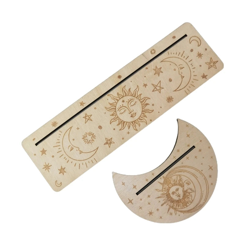 Wooden Tarot Card Stand Holder Moon Phases Altar Base Moon Shape And Rectangle Cards Holder For Witch Divination Tools