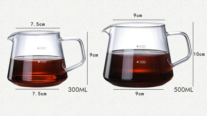 Coffee Server Glass Coffee Pot Heat Resistant Glass Kettle Sharing Pot 600/300ml Pour Over Coffee Espresso Maker Accessories
