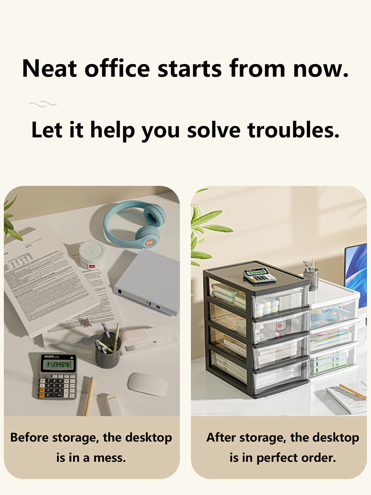 2-6Layers Medium Desktop Storage Box with Drawer Heightened Table Organizer Plastic Office storage cabinet  for home Stationery
