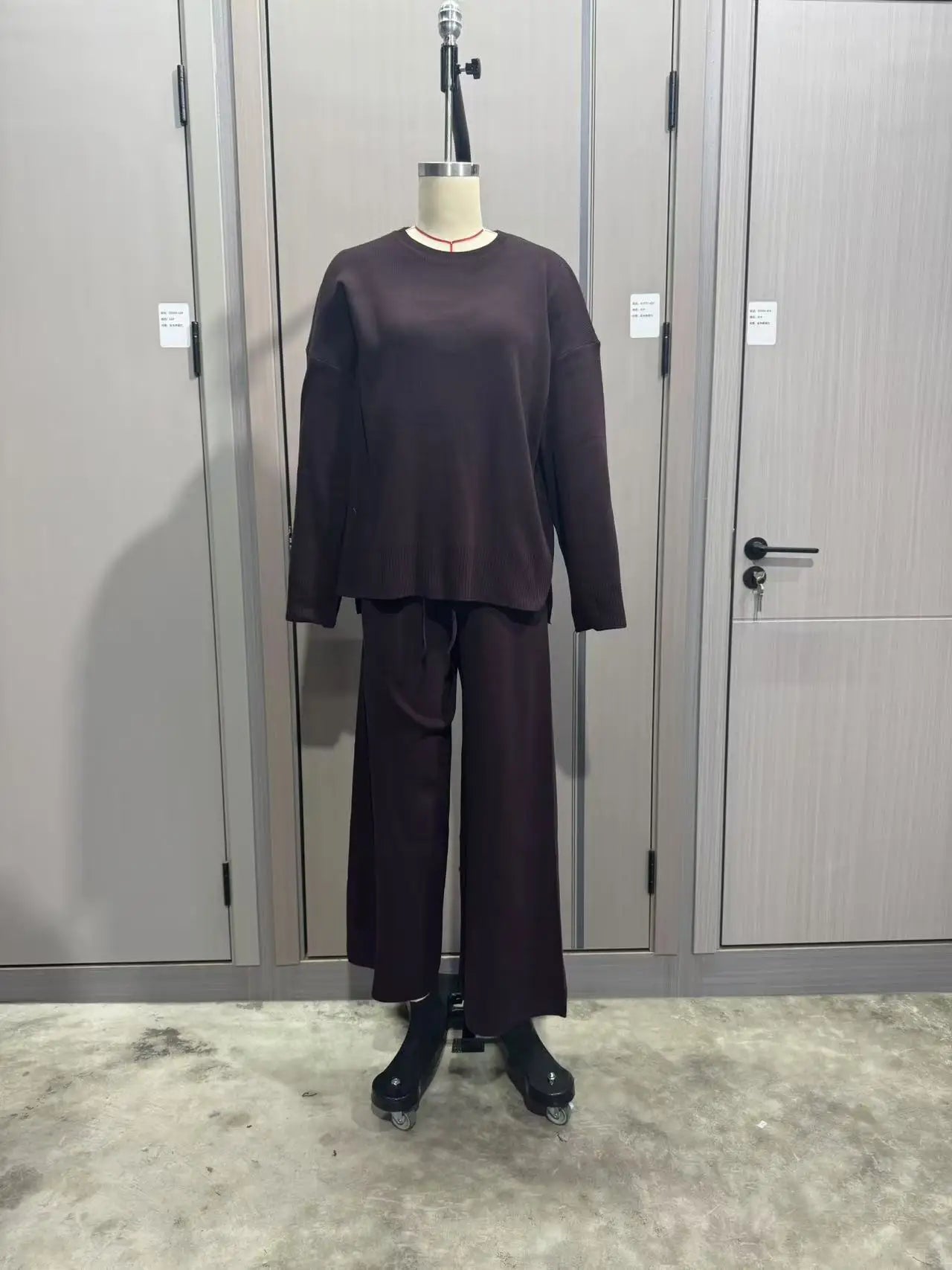 2025 Solid Color Knitted Sweater Two Piece Set Women Fashion Loose O Neck Knitting Pullover Trousers Sets Female Simple Style