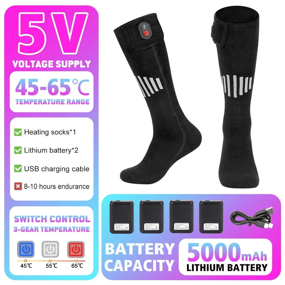 Winter Heated Sock Rechargeable Battery Stocking Men Women Electric Heating Ski Socks Sports Thermal Warmer Foot
