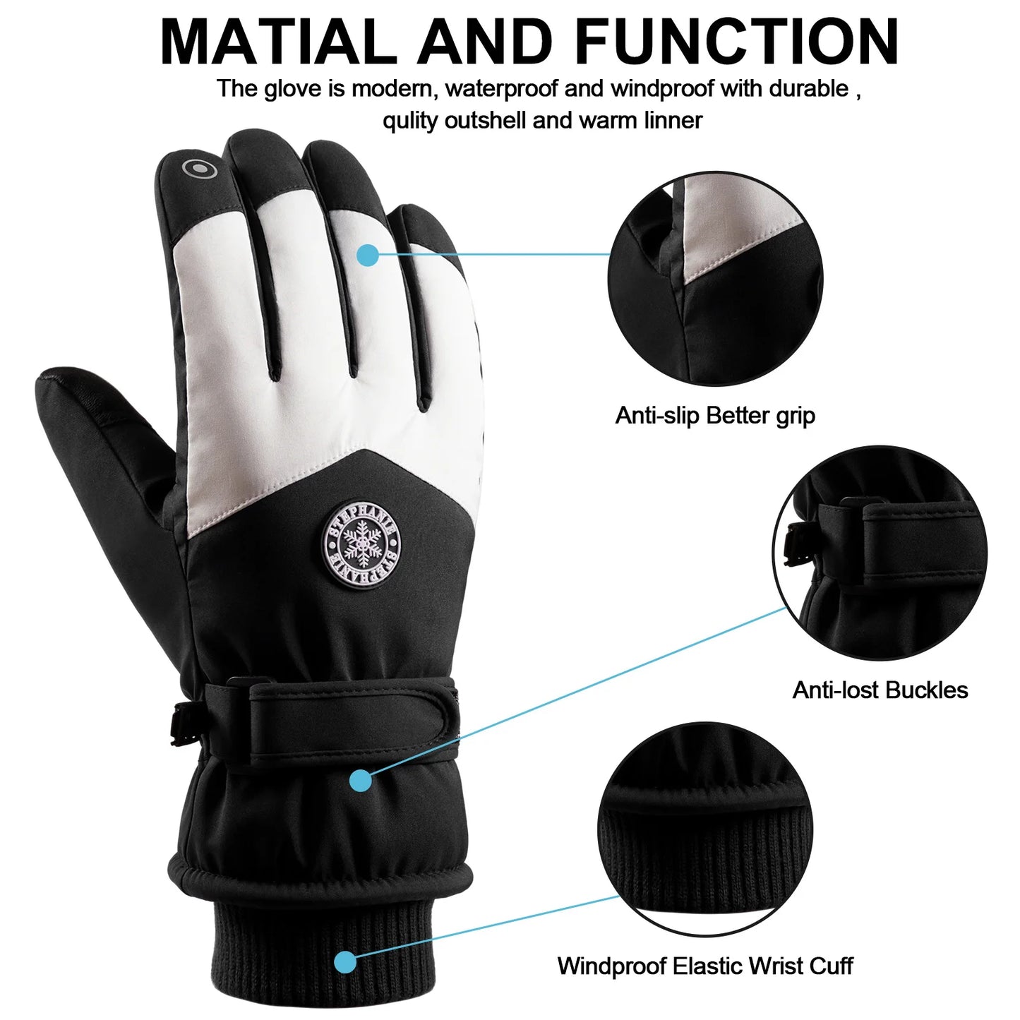 Waterproof Ski Gloves Thermal Touchscreen Snowboard Gloves Warm Winter Snow Gloves Windproof Bike Cycling Gloves Fits Men Wome