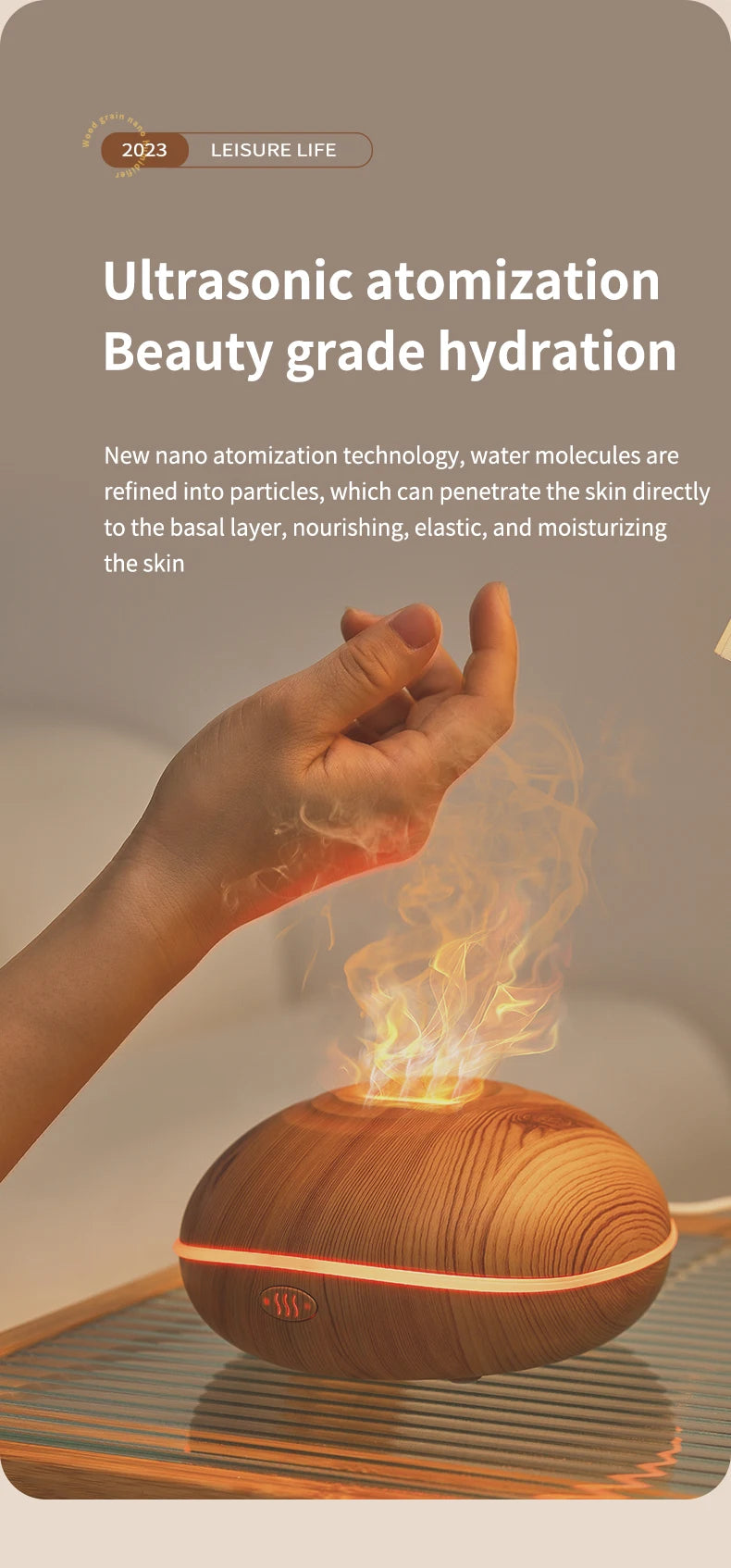 Air Humidifier Aromatherapy Essential Oil Diffuser Wood Grain 200ml Ultrasonic Remote Control 7 Color Lights For Home Bedroom