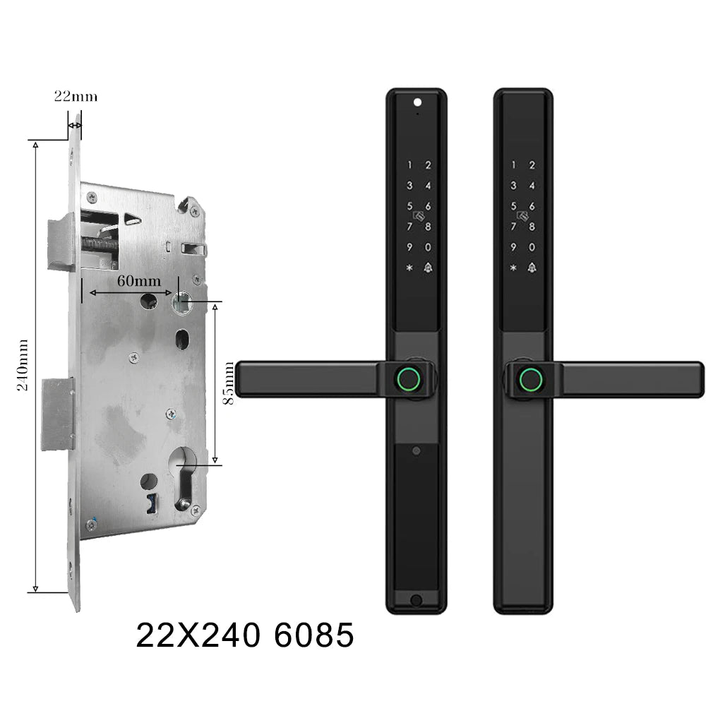 Waterproof Sliding Door Smart Lock Tuya WiFi Fingerprint Digital Code RFID Card Anti-Lock Aluminum Double-Side Electronic Lock