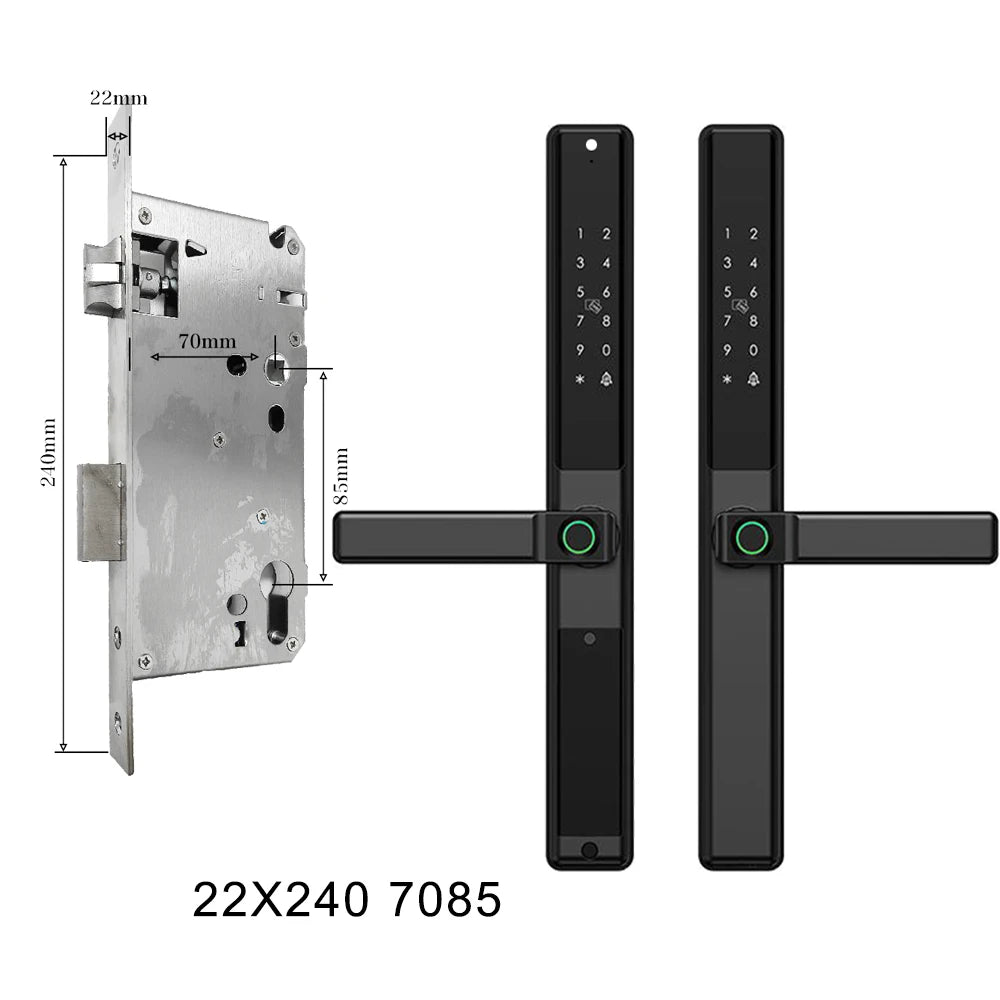 Waterproof Sliding Door Smart Lock Tuya WiFi Fingerprint Digital Code RFID Card Anti-Lock Aluminum Double-Side Electronic Lock
