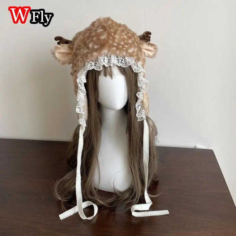 Subculture Y2K GIRL Spicy Girls Handmade Gothic Lolita Harajuku hairy Cute Deer Christmas decoration performance costume set