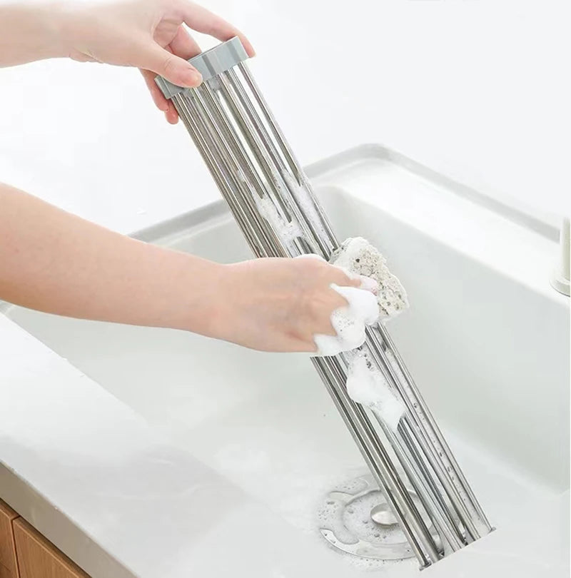 Kitchen Rolling Dish Drainer Roll Up Dish Drying Rack Over The Sink kitchen accessories,storage organization Foldable bowl shelf