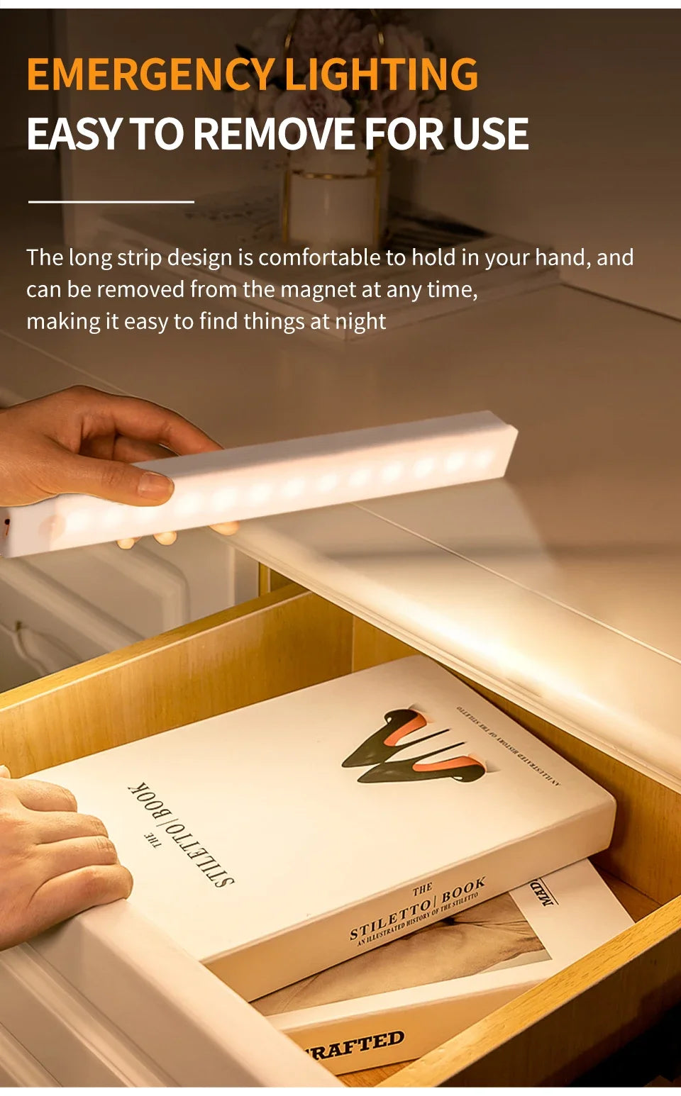 Motion Sensor LED Cabinet Light USB Rechargeable Wireless Night Lamp for Bedroom Kitchen Wardrobe Closet Staircase Lighting