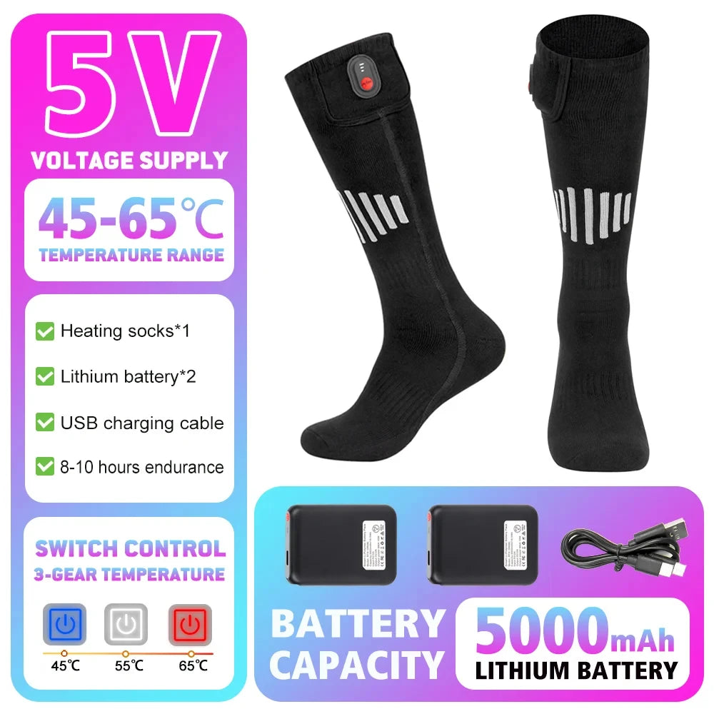 Winter Heated Sock Rechargeable Battery Stocking Men Women Electric Heating Ski Socks Sports Thermal Warmer Foot