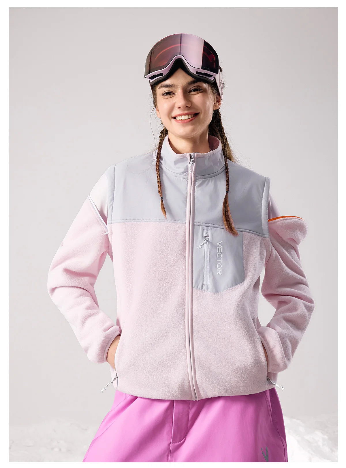 VECTOR Brand Fleece Jacket with Detachable Sleeves for Windproof Warm Anti-static Outdoor Sports Skiing Hiking Daily Wear