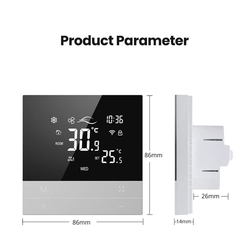 AVATTO Tuya WiFi Smart Central Air Conditioning Thermostat,Heating And Cooling Function 3 Speed Fan Coil For Alexa Google Home