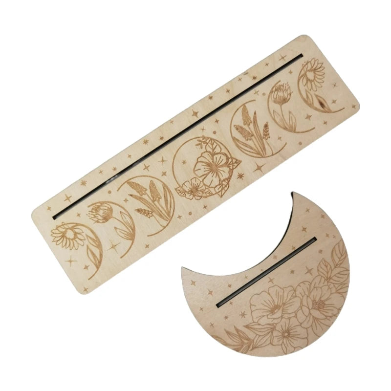 Wooden Tarot Card Stand Holder Moon Phases Altar Base Moon Shape And Rectangle Cards Holder For Witch Divination Tools