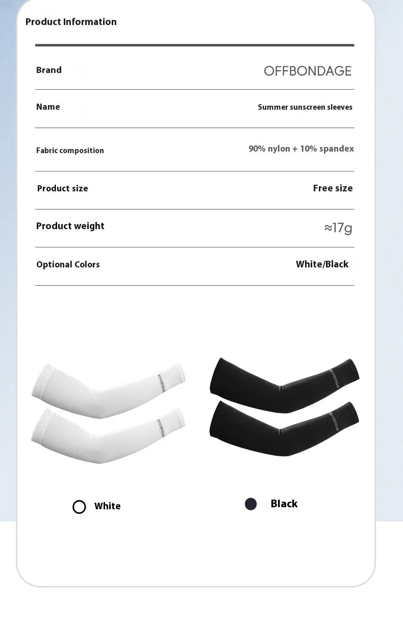 OFFBONDAGE Ice Silk Bicycle Sleeves Cycling Arm Protection Outdoor Sun UV Summer Breathable Protect Sports MTB Road Bike Sleeves