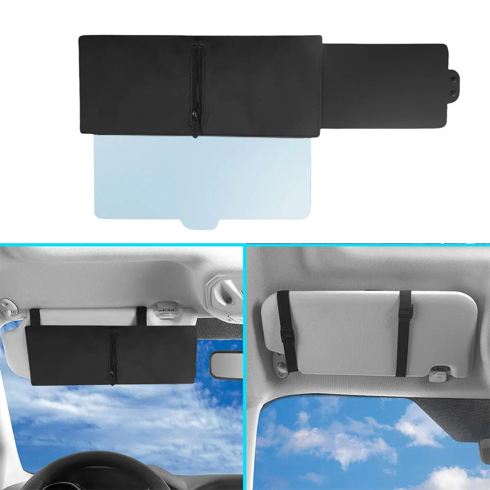 Polarized Sun Visor with Zipper Slider Car Sun Visor Extension with PC Lens and Side Sunshade for Safe Driving for Most Cars