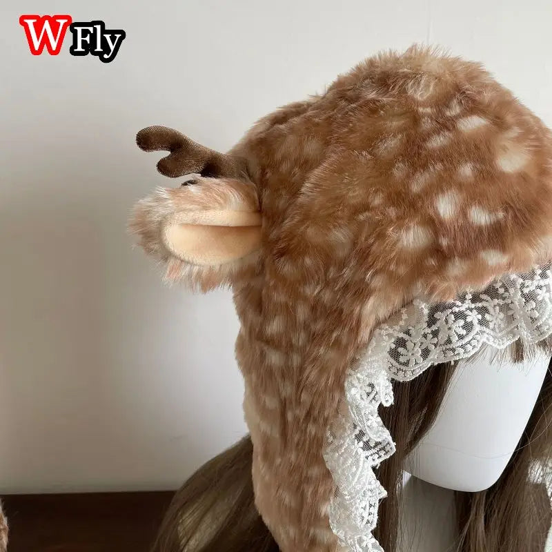 Subculture Y2K GIRL Spicy Girls Handmade Gothic Lolita Harajuku hairy Cute Deer Christmas decoration performance costume set