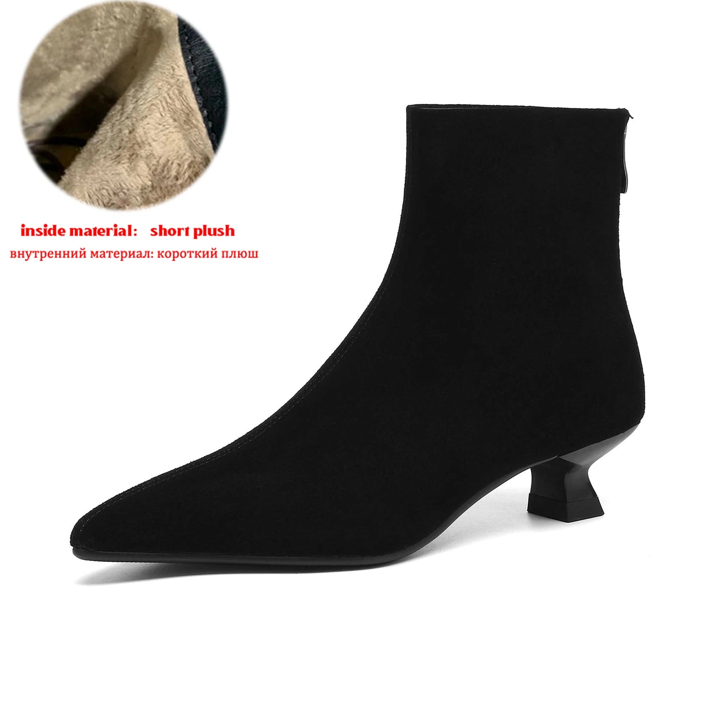 Plus Size 34-42 Genuine Leather Pointed Toe Med Heels Zipper Modern Boots Winter Autumn Shoes Concise Elegant Dress Ankle Boots