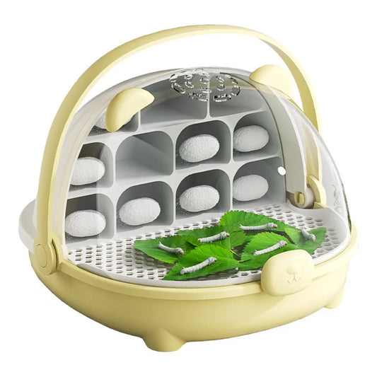 Breathable Hole Silkworm Breeding Box Folable Handle Plastic Insect Habitat Cage Visible Door Silkworm Observation Cabin Student