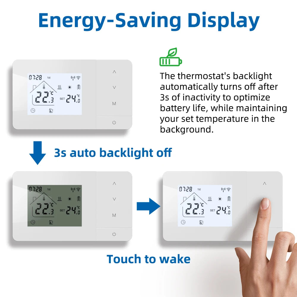 Smart Tuya WiFi Thermostat for Gas Boiler Heating /Cooling Powered by Battery/USB Works With Alexa Google Home