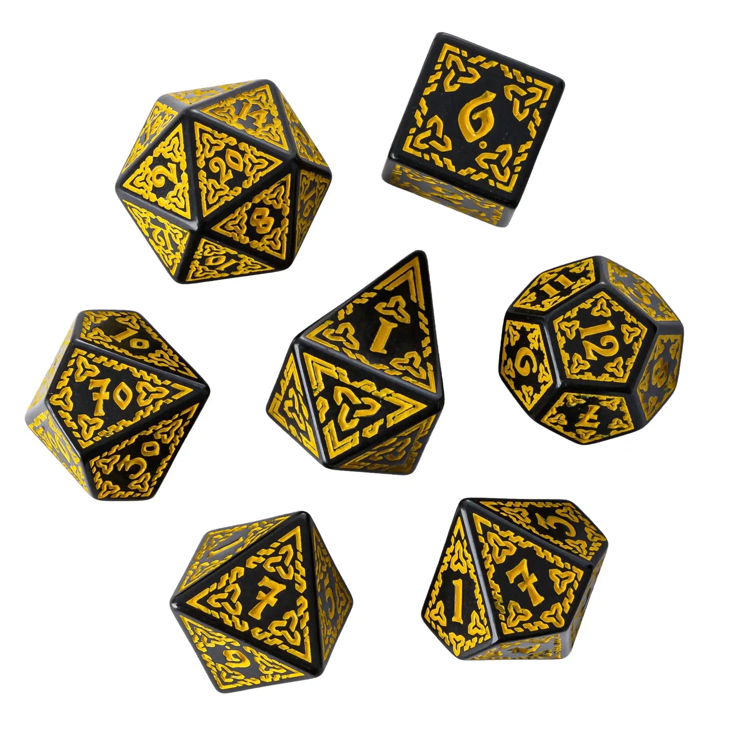 DND Celtic Knot Dice with Unique D4 7Pcs/Set New Pattern D4- D20 Polyhedral Dice for Role Playing Board Game D&D Tabletop Games