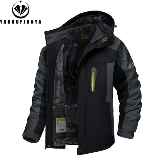 9XL New Winter Men Outwear Fleece Warm Removable Hooded Jacket Men Outdoor Skiing Windbreaker Waterproof Casual Jacket Coat Male