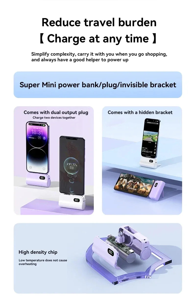 Xiaomi Mini Power Bank 50000mAh 2-in-1 Large Capacity LED Digital Display Portable Fast Charging External Battery For IPhone New