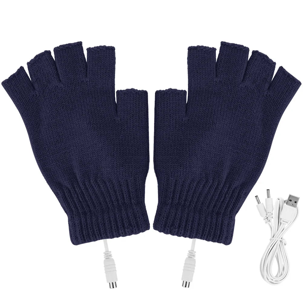 USB Heated Gloves Fingerless Knitted Wrist Glove Men Women Electric Heating Gloves Winter Hand Warmer Outdoor Skiing Accessories