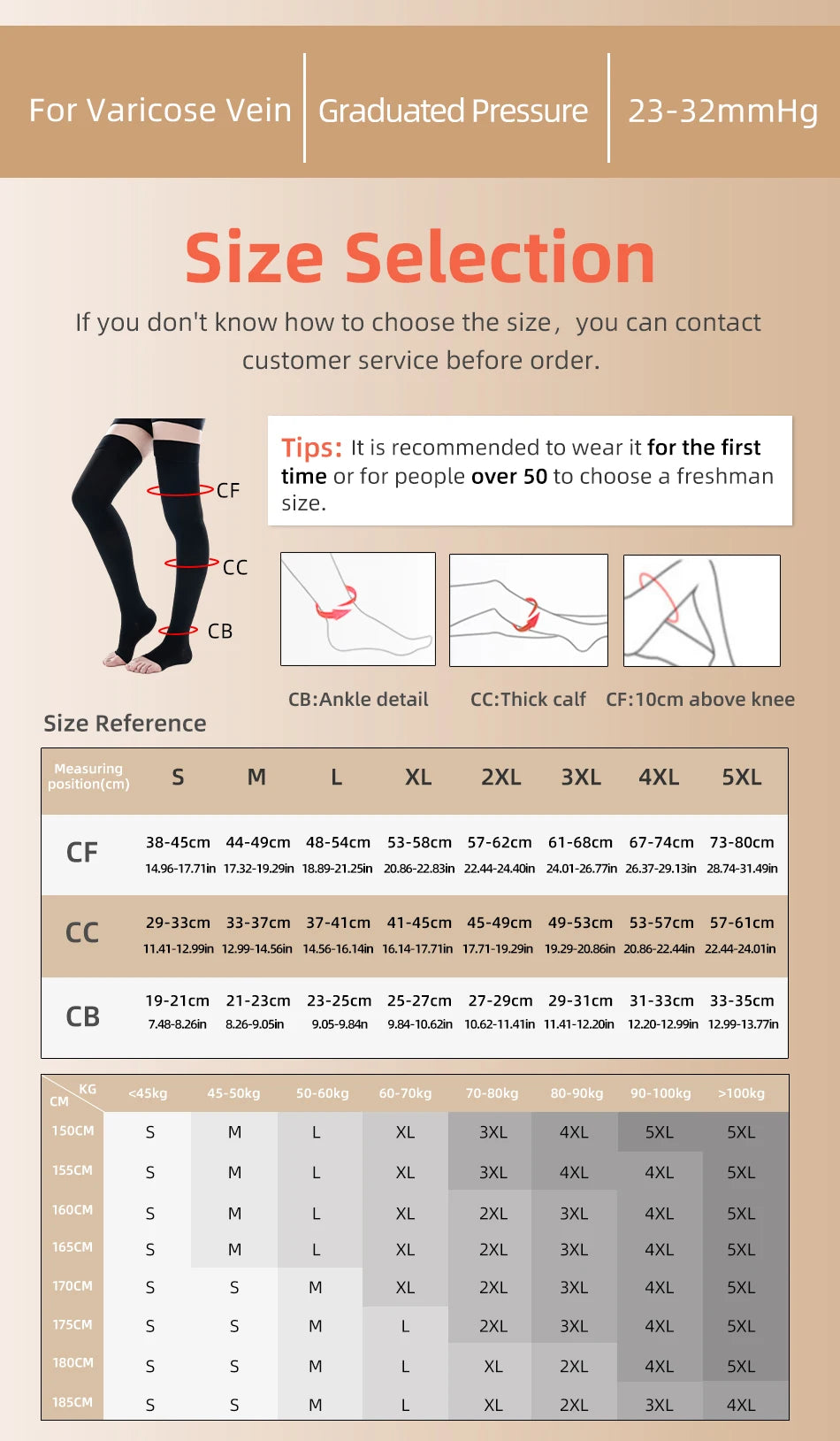 23-32mmHg Elastic Nursing Compression Stocking Unisex Medical Class 2 Pressure Stockings Sleep Feet Varicose Vein Sock