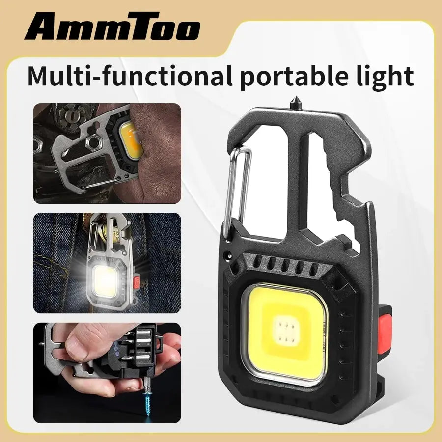 AmmToo Ultra Small Mini LED Light Rechargeable Keychain Light Outdoor Camping COB Work Light Portable Pocket Wrench Screwdriver