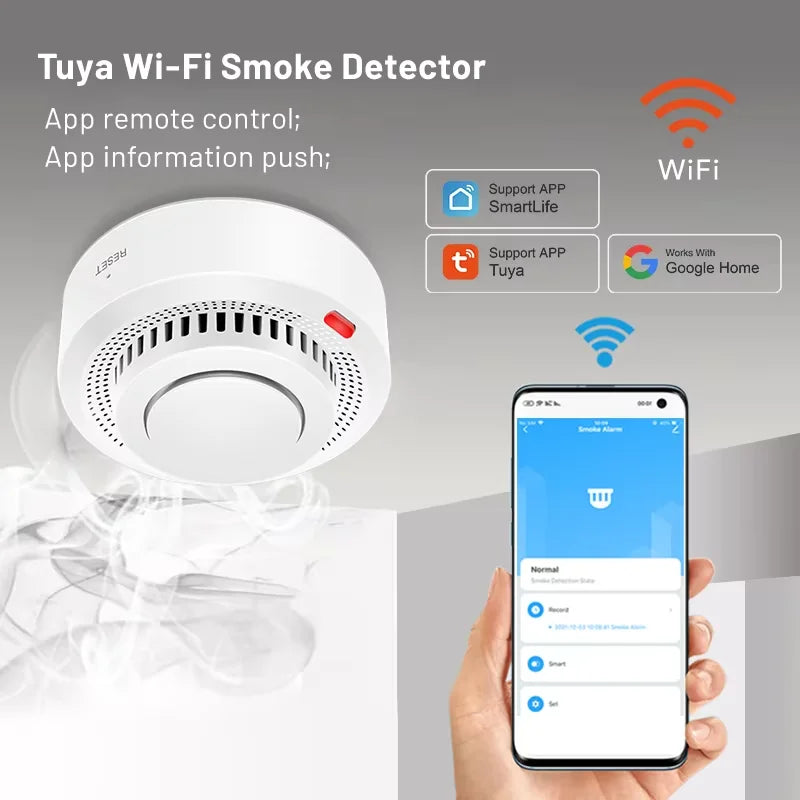 Tuya Smart WiFi Smoke Sensor Fire Protection Smoke Detector 85dB Sound Security System Firefighters Smartlife APP ControlSmoke DetectorsGoWisse.com
