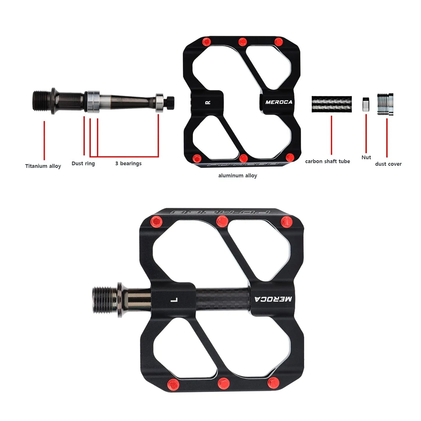 MEROCA Bicycle Pedal 3 Bearing Non-Slip Mtb Pedals Sealed Three Bearing Aluminum Alloy Mountain Bike Pedal Cycling Accessories