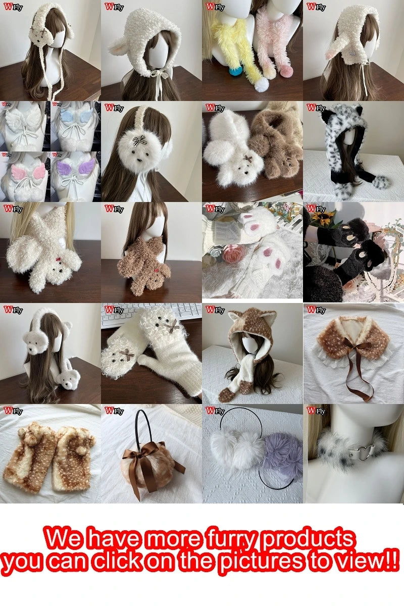 Subculture Y2K GIRL Spicy Girls Handmade Gothic Lolita Harajuku hairy Cute Deer Christmas decoration performance costume set
