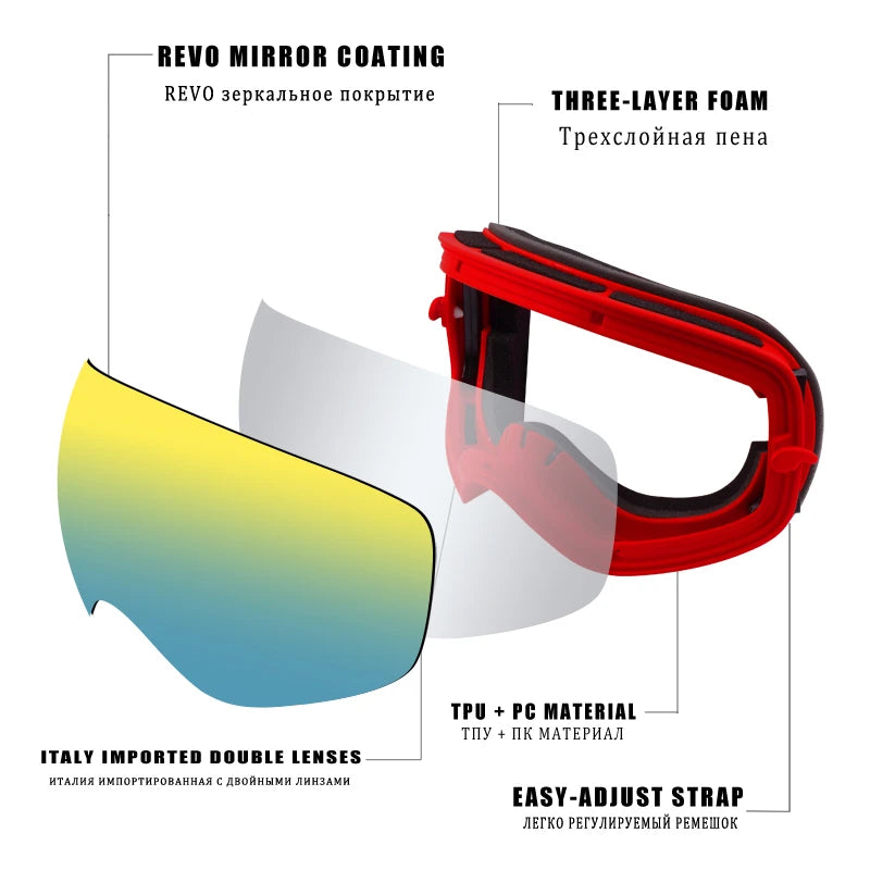 PHMAX Ski Goggles Men Snowboard Glasses Women Winter Outdoor Snow Sunglasses UV400 Double Layers Lens Anti-Fog Skiing Goggles