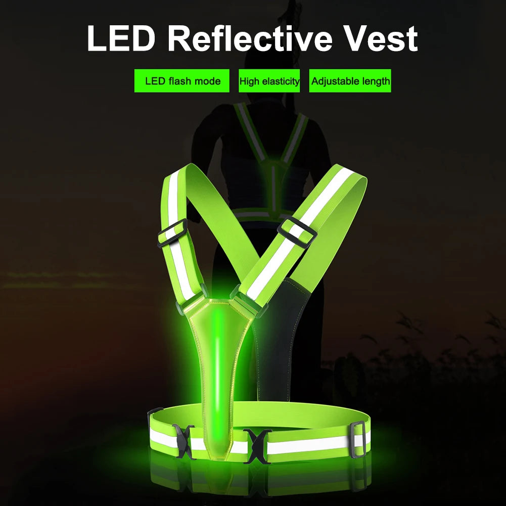 High Visibility Safety Reflective Vest USB Rechargeable LED Running Light Adjustable Cycling Vest Night Warning Work Sports Vest