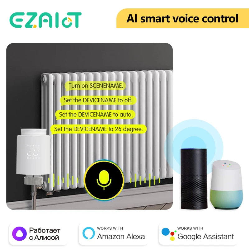Smart Thermostat TRV Radiator Valve Zigbee/WiFi Tuya Actuator Head Remote Temperature Controller Voice Control Alexa Google Home