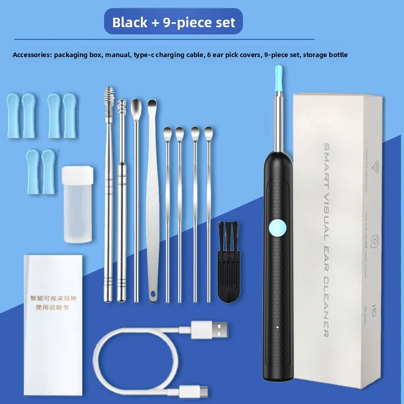 1-9pcs/Set Visual Ear Cleaner with Camera Ear Sticks USB Charging Ear Wax Removal Tool WIFI Connection 6 LED Lights Earpick