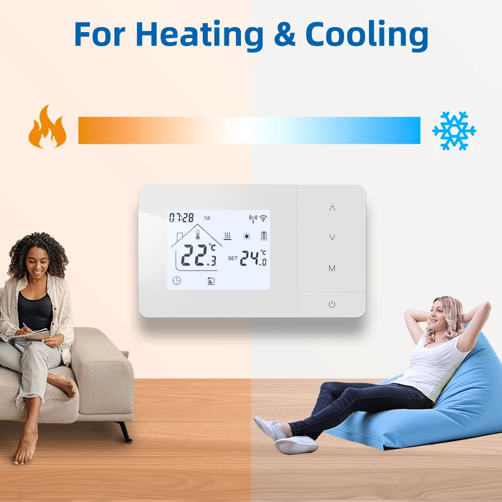 Smart Tuya WiFi Thermostat for Gas Boiler Heating /Cooling Powered by Battery/USB Works With Alexa Google Home