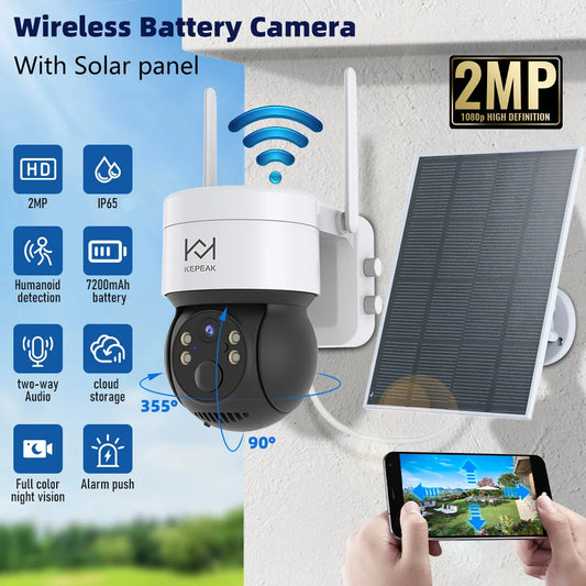 Built-in Battery Outdoor Wireless Solar IP Camera WiFi PTZ 1080P Video Surveillance Long Time Standby Waterproof