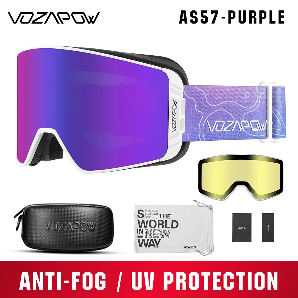 Vozapow Ski Goggles Magnetic Double Layer Anti Fog Professional Skiing Mask Men Women Super View Snowboard UV400 Snow Sunglasses