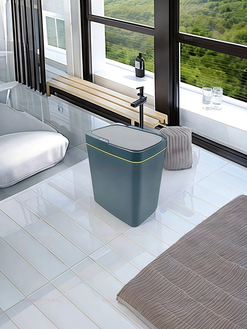 15L Non-Contact Smart Sensor Trash Can Automatic Bagging Electric Bathroom Kitchen Smart Waste Bin for Home Office White