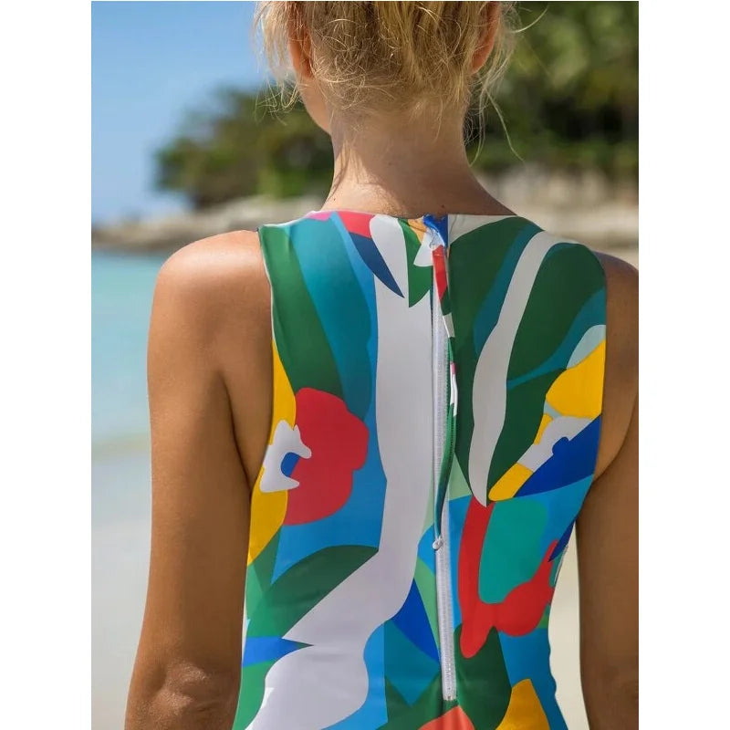 2023 Summer Conservative Tropical Plant Printing Bikini One-piece Swimsuit Beach Bikini Mini Micro Hot